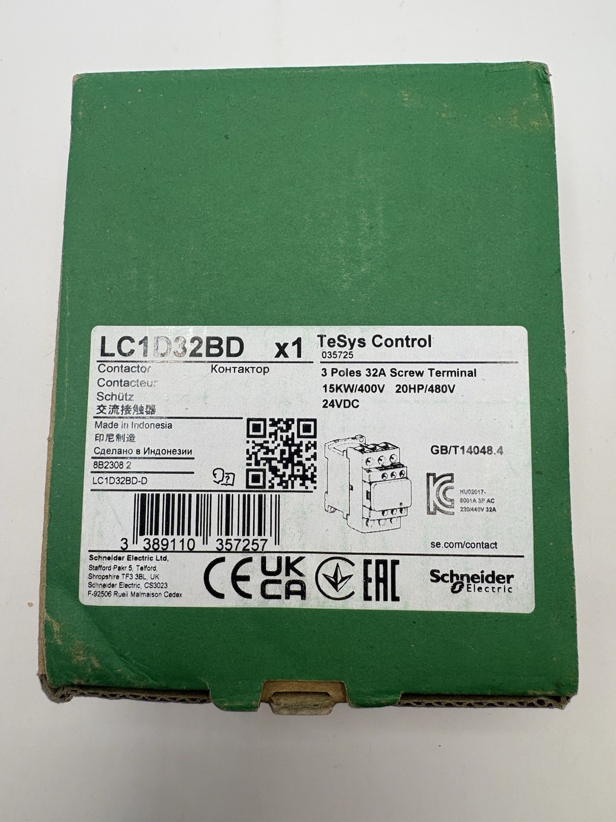 Schneider LC1D32BD IEC Magnetic Contactor 3 Pole 32 Amp 24V