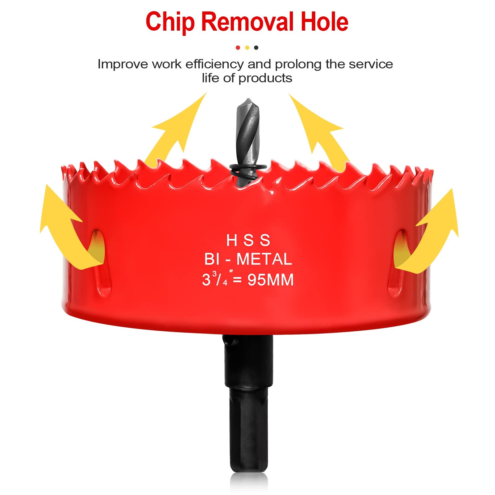 Hole Saw 3 3/4” (95mm) for Wood and Plastic, HSS Bi-Metal 3-3/4″(95mm), Red