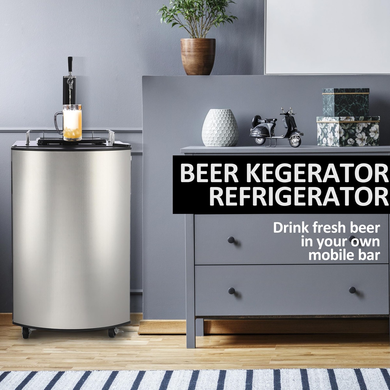 24» Full Size Kegerator Refrigerated Beer Dispenser W Faucet 32°F- 50°F 97/128L
