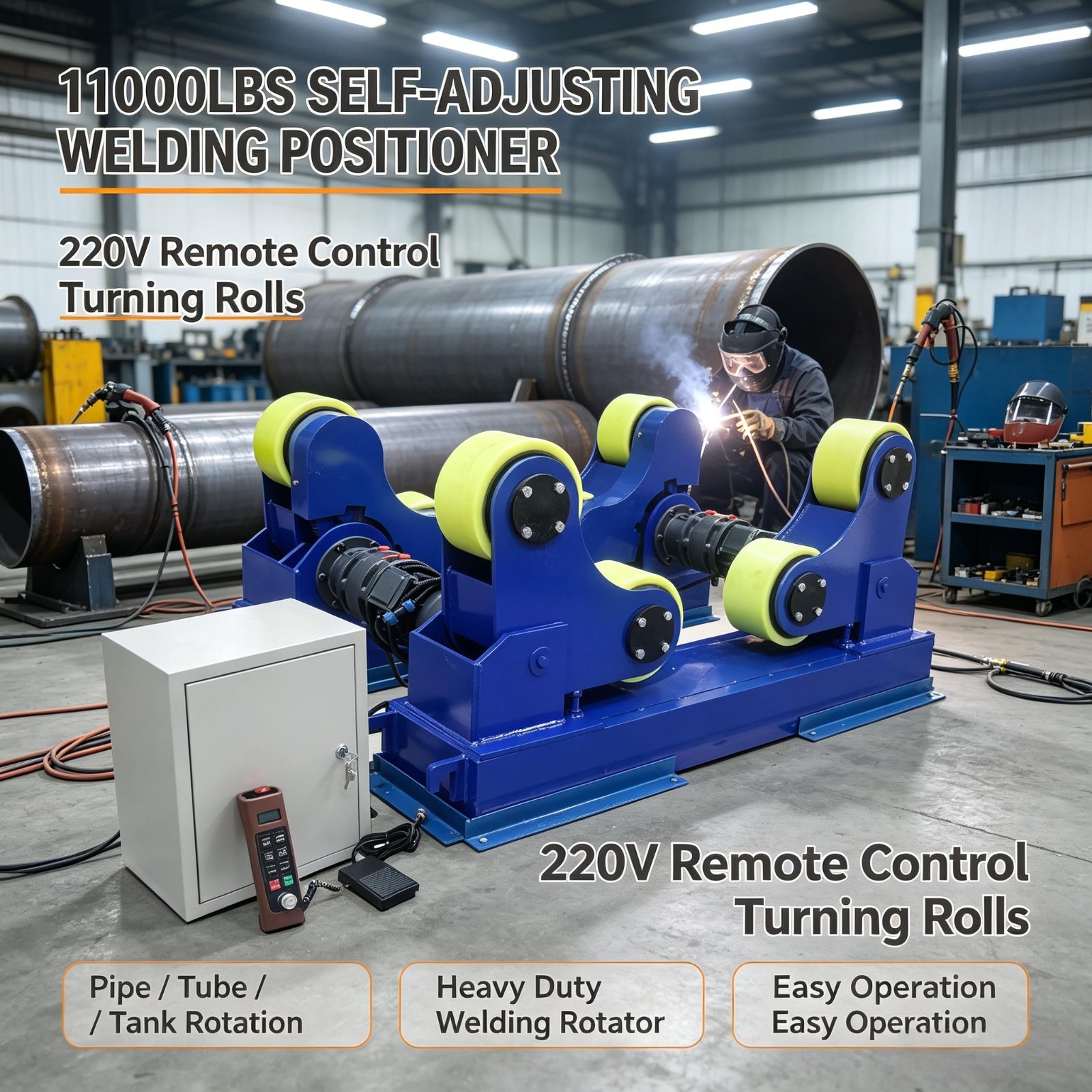 5Ton Welding Turning Roller Positioner 220V Remote Control Turning Rolls Support