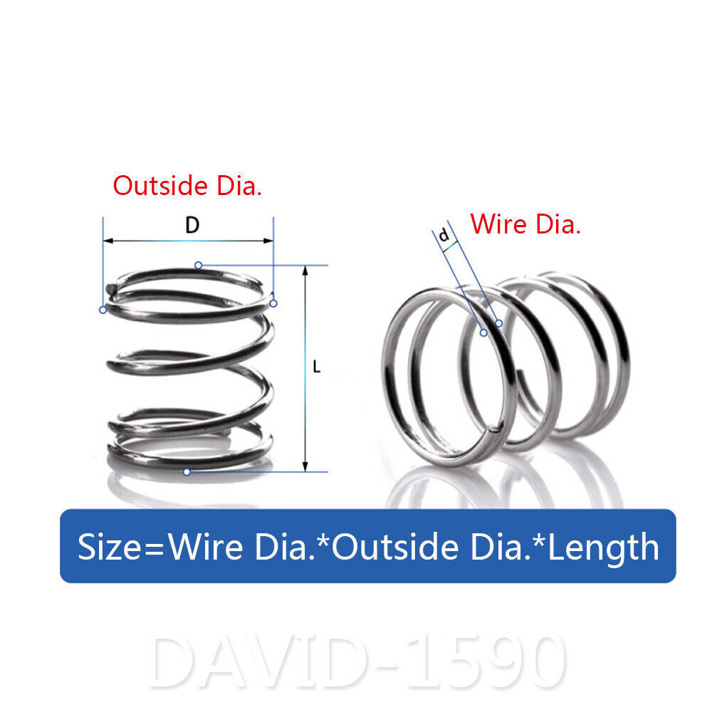 10pk 0.3mm Wire Dia. 2/3/4/5/6mm Outside Dia. Compression Spring Stainless Steel