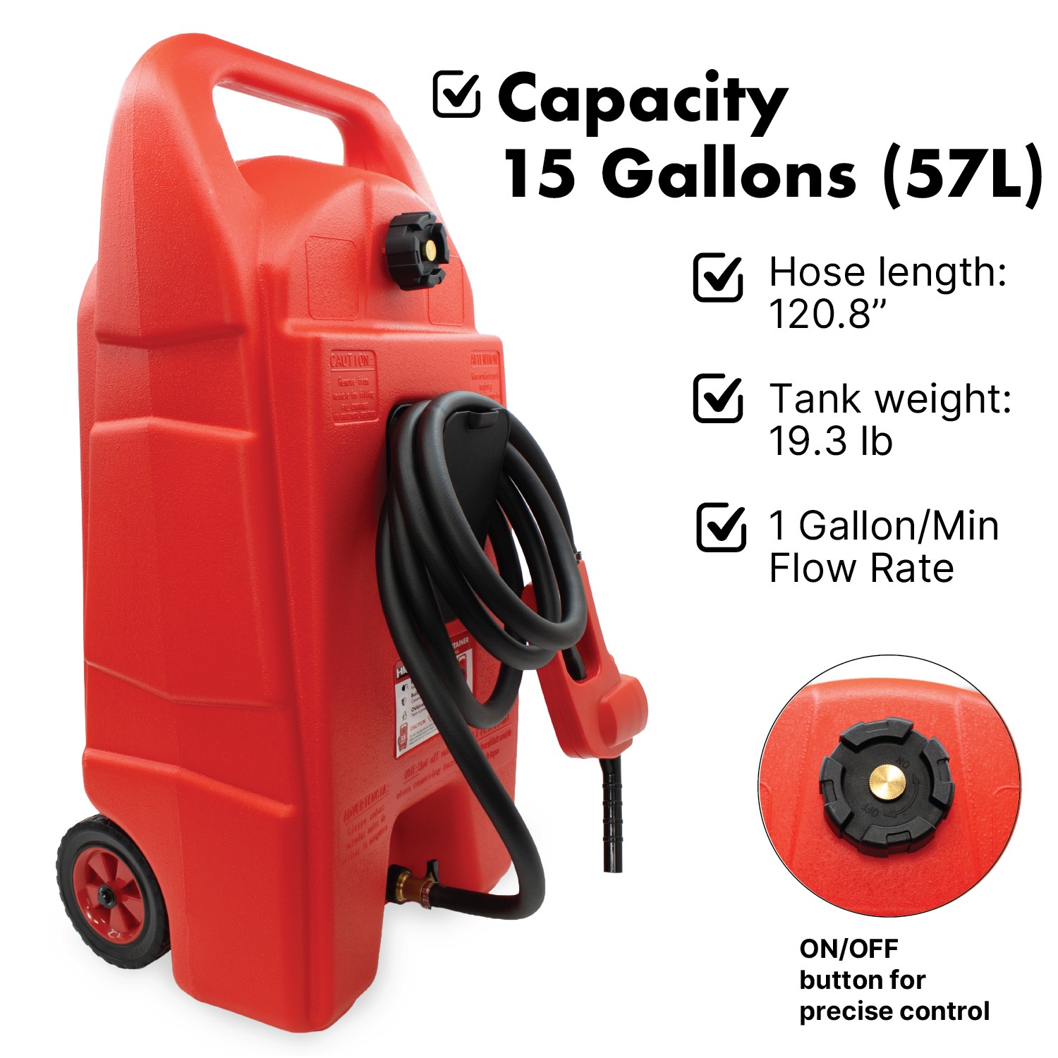 LAUCO Mobile Fuel Caddy 75L with Transfer Hose & Nozzle Gun