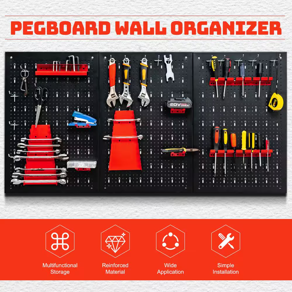 24 In. H X 48 In. W Pegboard Wall Organizer Kit 4 Ft.Metal Toolboard W/3 Pegboar
