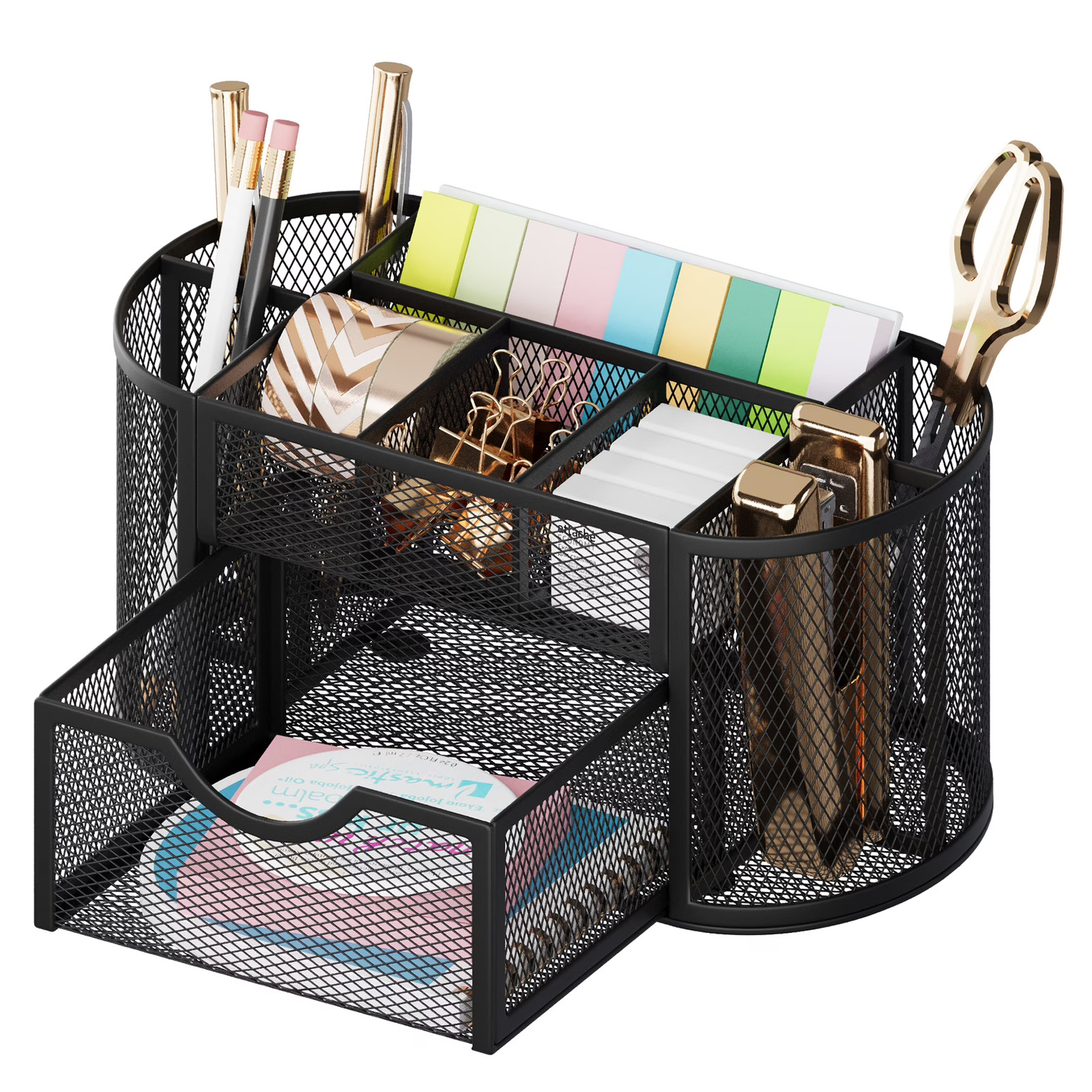 GARITIN Mesh Desk Organizer Pen Holder with Drawers Pencil Holder Office Black
