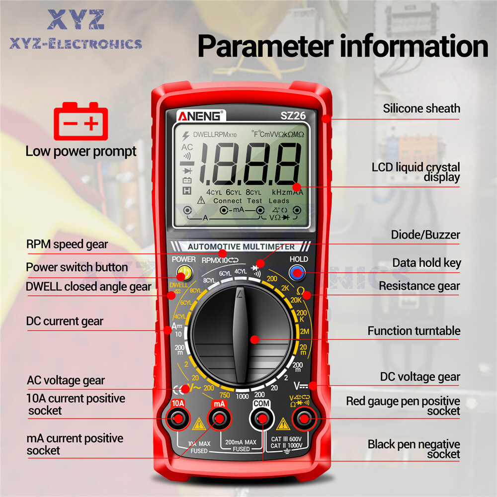 SZ26 Digital Multimeter 0-1000V 1999 Count AC/DC Car Overhaul Diode Resistance