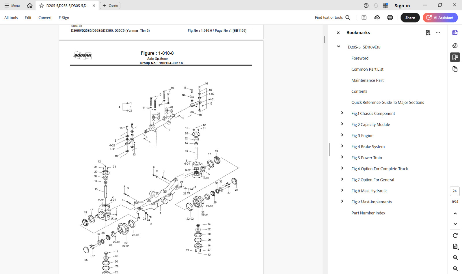 DOOSAN Forklift Service Manuals and Parts Manuals on a USB Flash Drive.