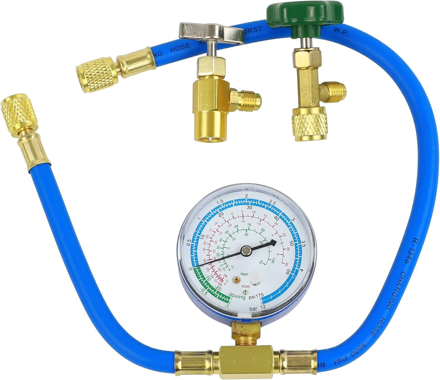 R290 and R600A Charging Hose and Gauge Set with 1/2″ Acme Can Tap