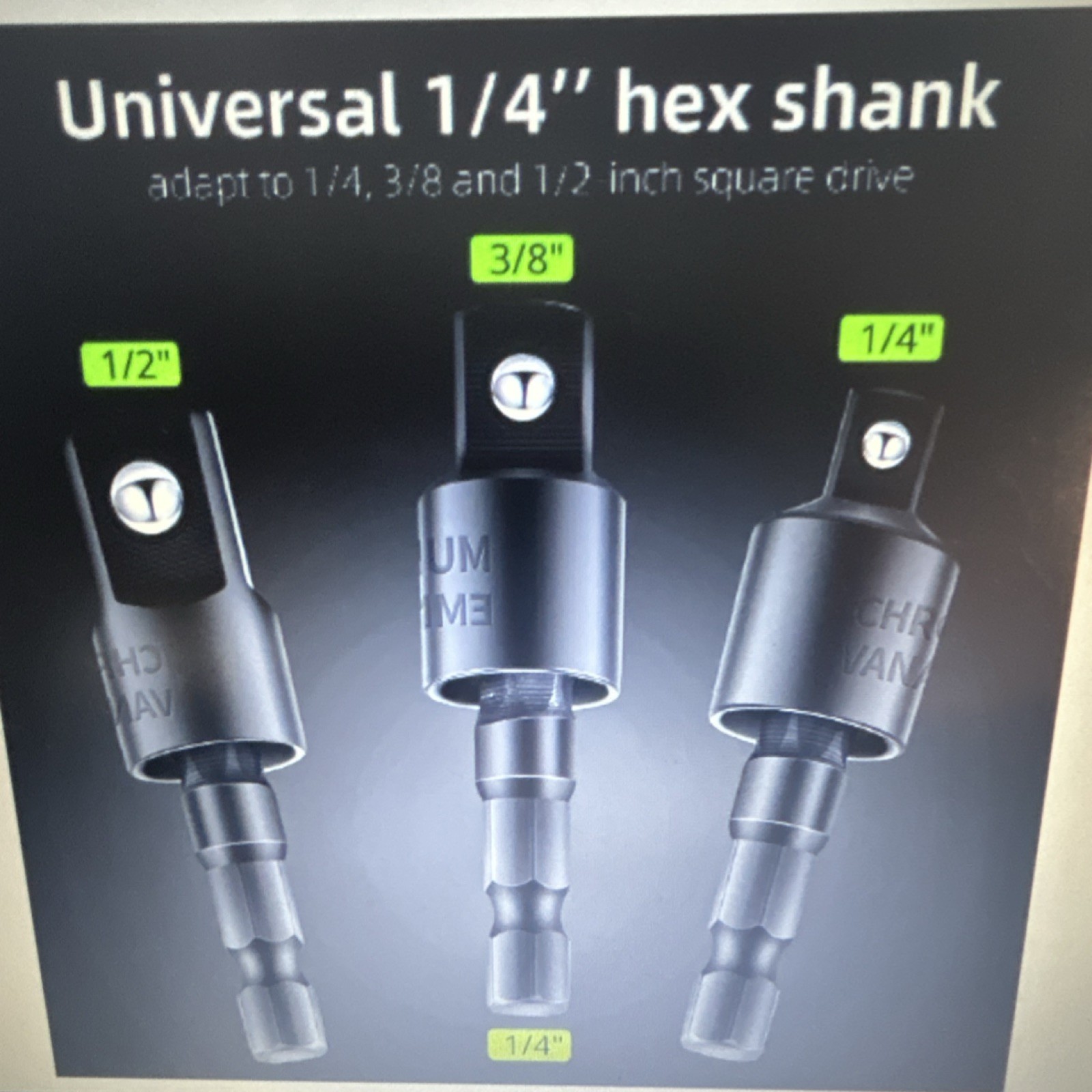 Hex Shank Drill Bit Adapter Set, 105° Right Angle, 1/4 3/8 1/2 Socket, Rotatable