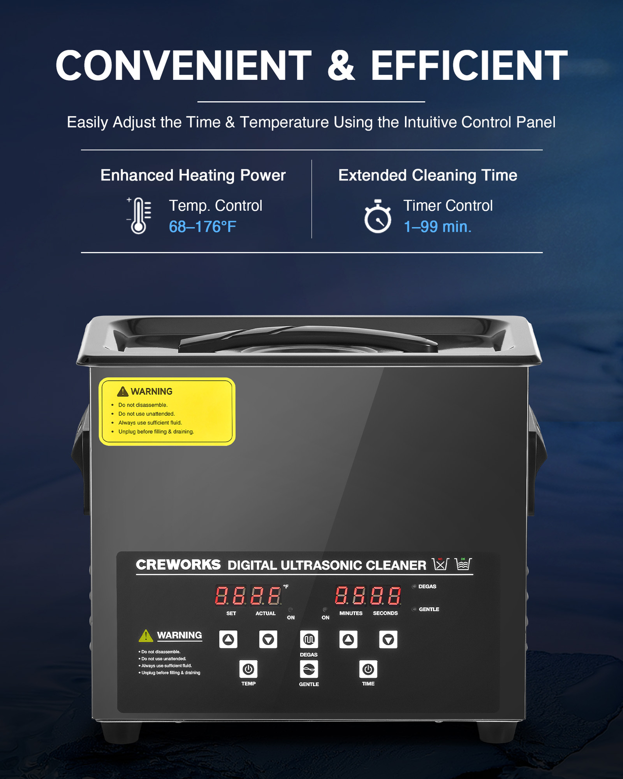 CREWORKS 3L Ultrasonic Cleaner Black Titanium Steel 300W Heater w/ Digital Timer
