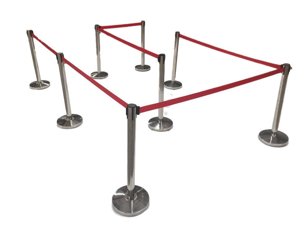 (8) Pack of Retractable Crowd Control Barrier Posts with Black or Red 6’6″ Strap