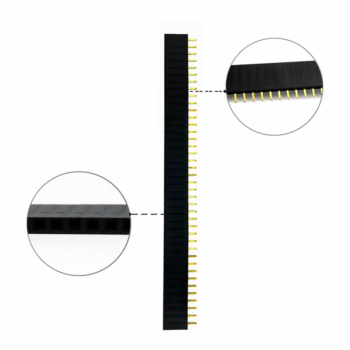 40-Socket Female Header 0.1″ 2.54mm PCB Strip Connectors 10/20/40/80 Piece Packs