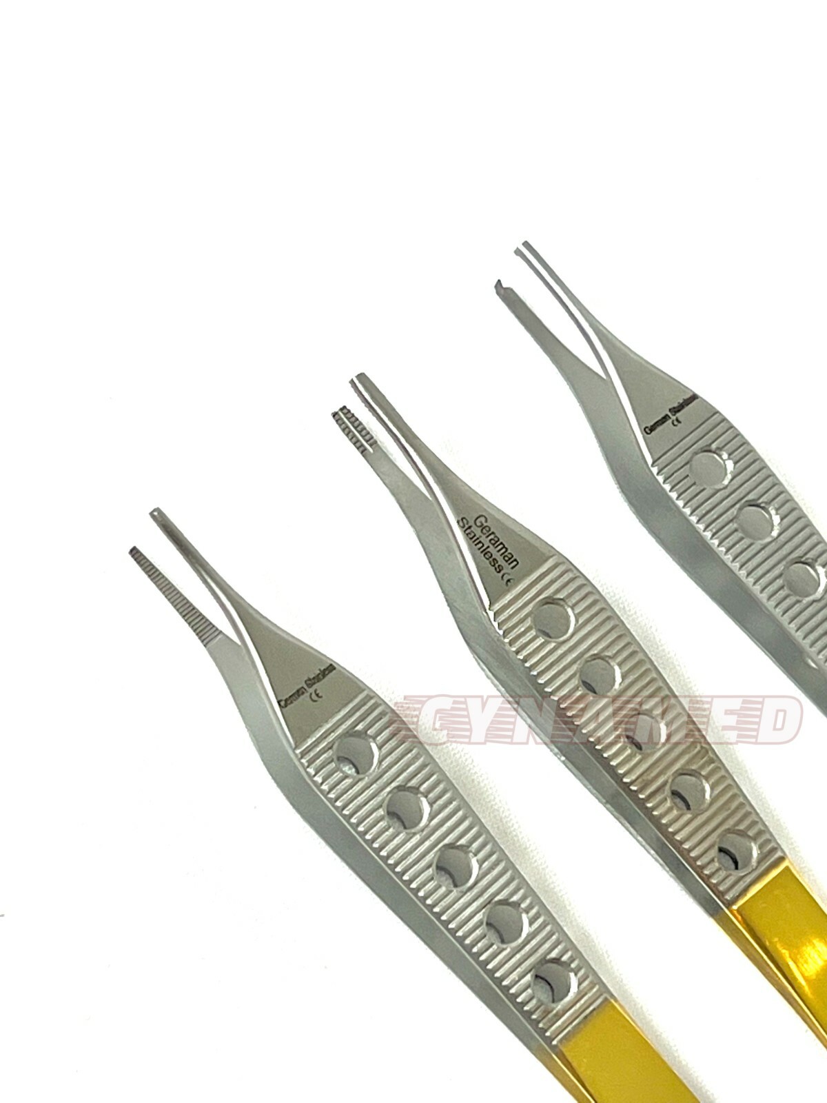 3 PCS GERMAN GOLD HANDLE ADSON TISSUE+BROWN+DRESSING FORCEPS 4.75″ FINESTRATED