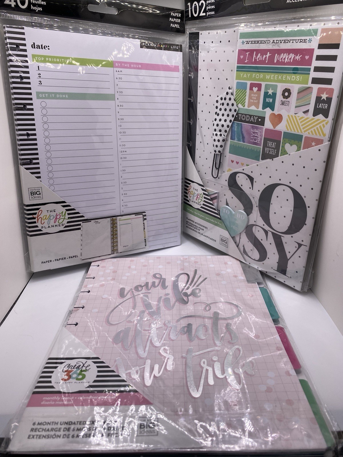 3 Happy Planner Classic Packs – Undated Extension, To do Refill, Accessories