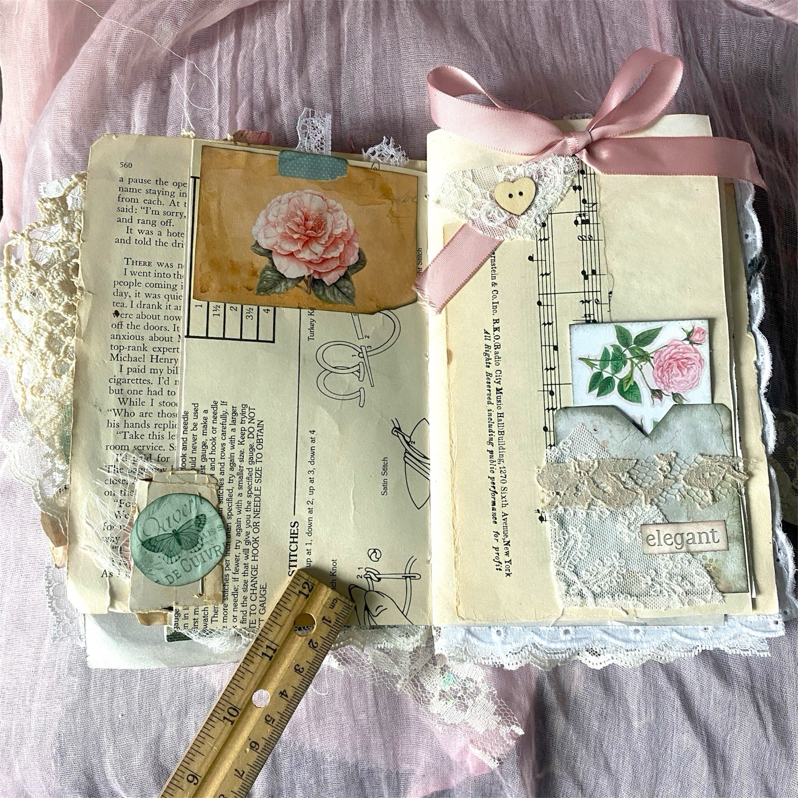 Handmade Shabby Chic Layered Junk Journal – Romantic Floral Scrapbook Diary Book