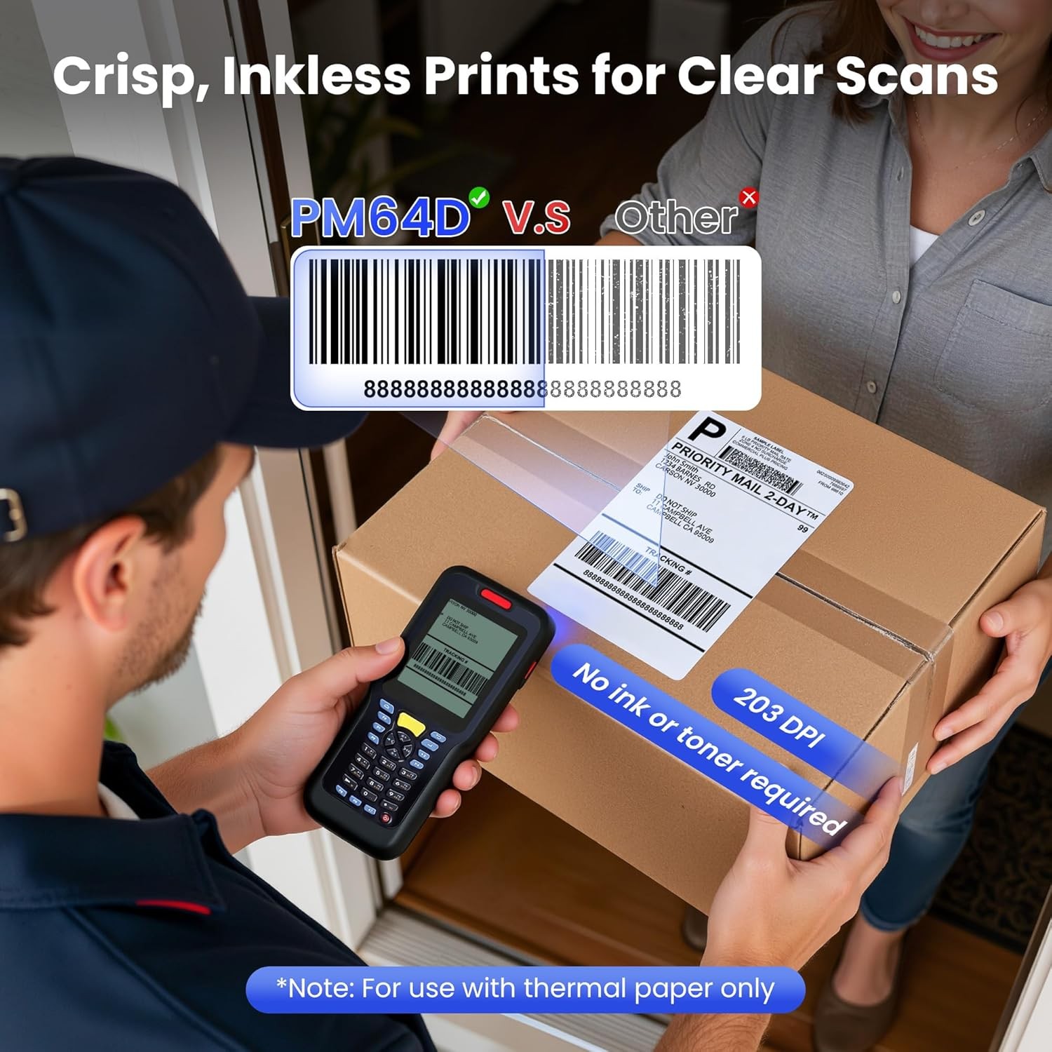 Phomemo PM64D Bluetooth 4×6 Thermal Touchscreen Shipping Label Printer for USPS