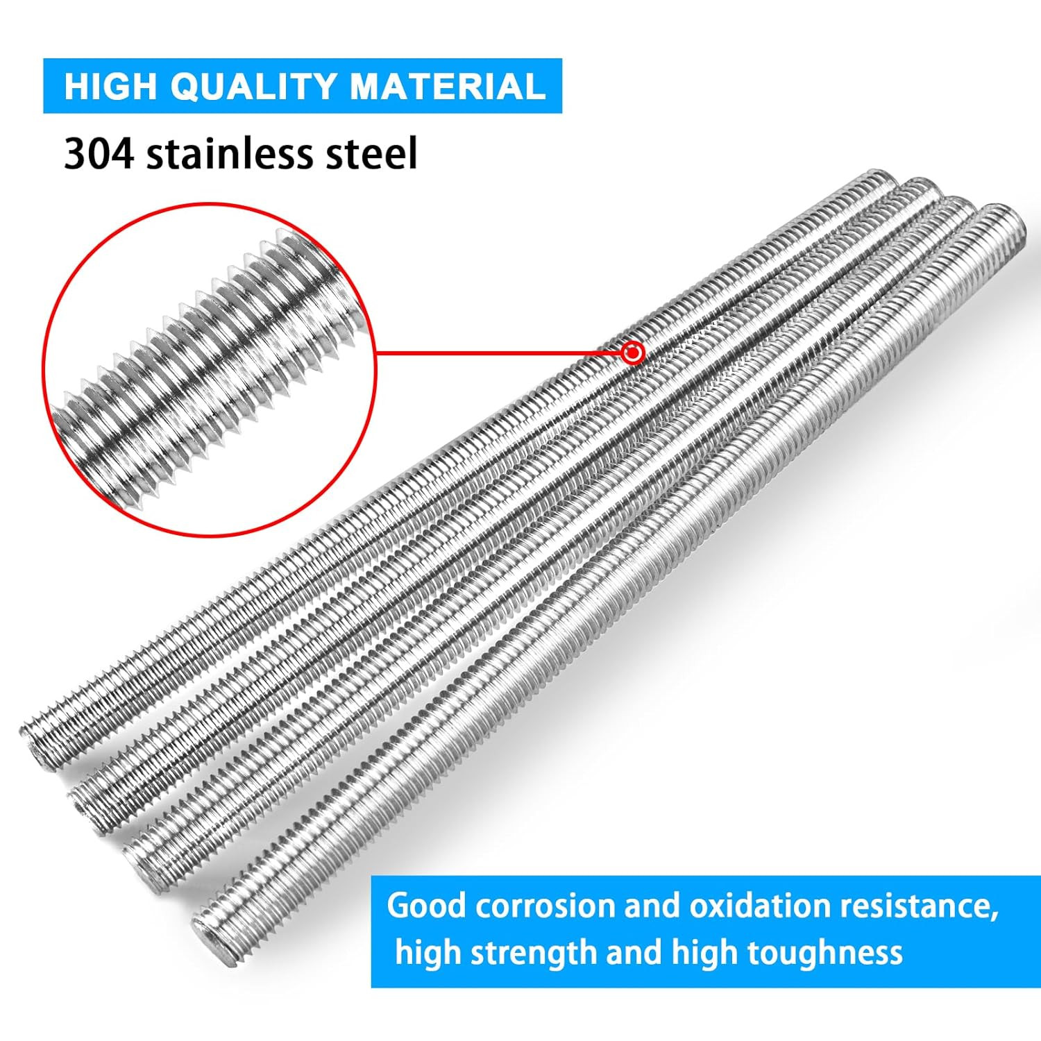 4pcs M10 x 250mm Fully Threaded Rod, 1.5mm Pitch, 304 Stainless Steel Long Th…