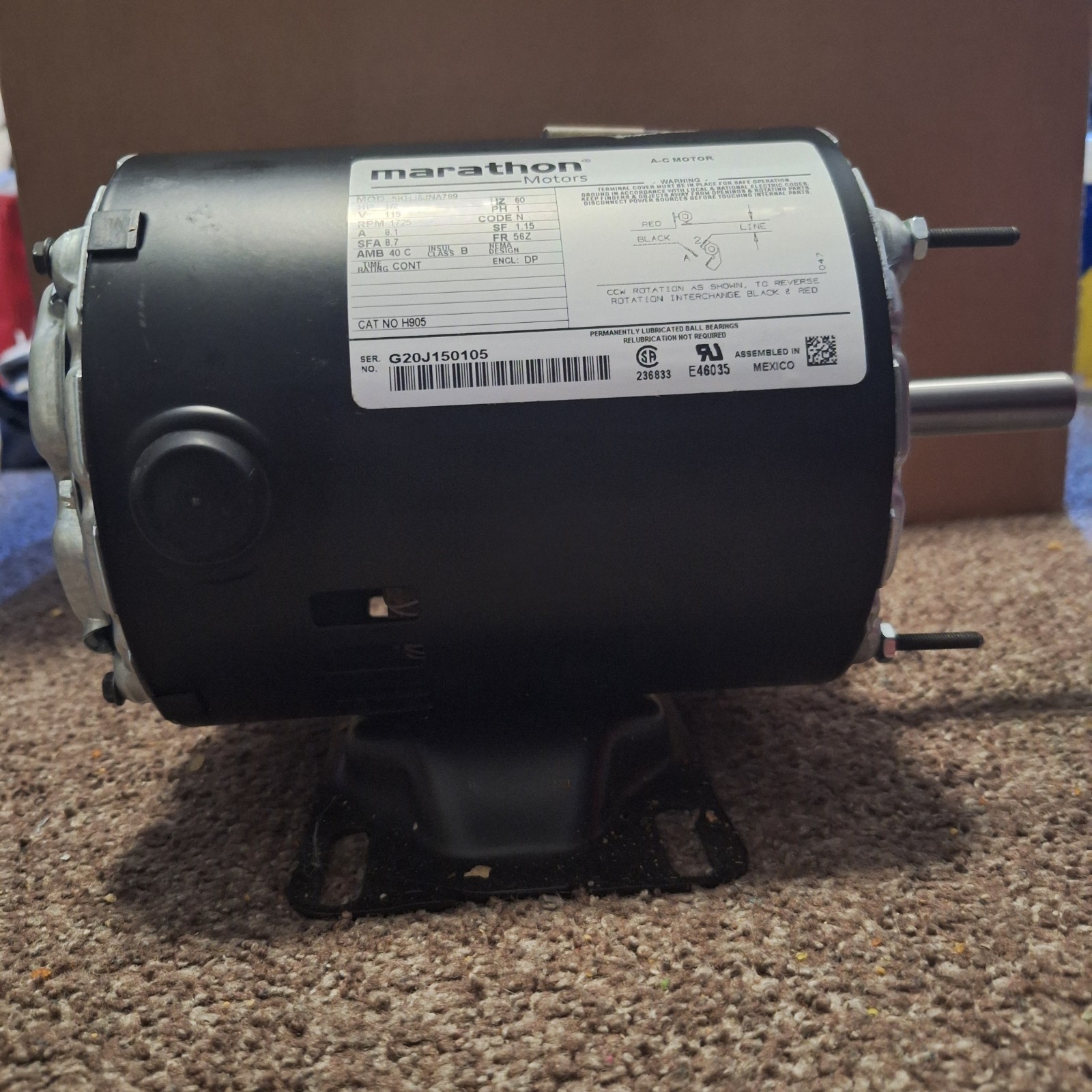 Marathon Motor 1/2HP 115V 1725 RPM NEW