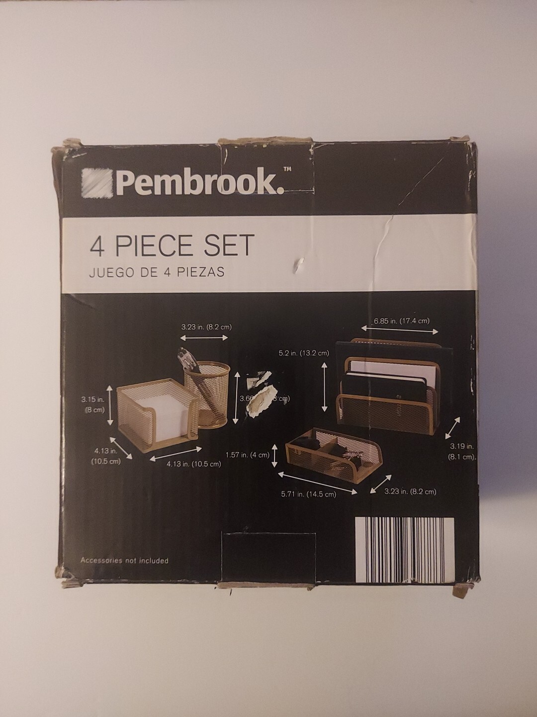 PEMBROOK 4 PIECE DESK SET Pencil Cup Note Cube Accessory Tray (GOLD)
