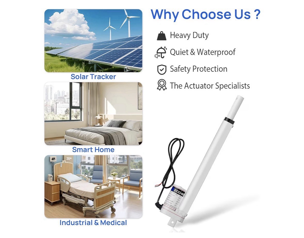 ECO-WORTHY Heavy Duty 330lbs/1500N Solar Tracker Linear Actuator, IP54 300mm 12v