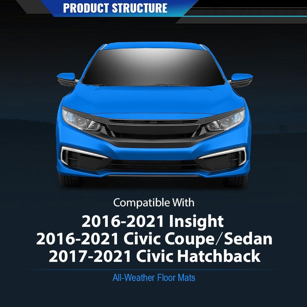 TPE Floor Mats for Insight Civic 2016-2021 All Weather 1st 2nd Row 3PCS