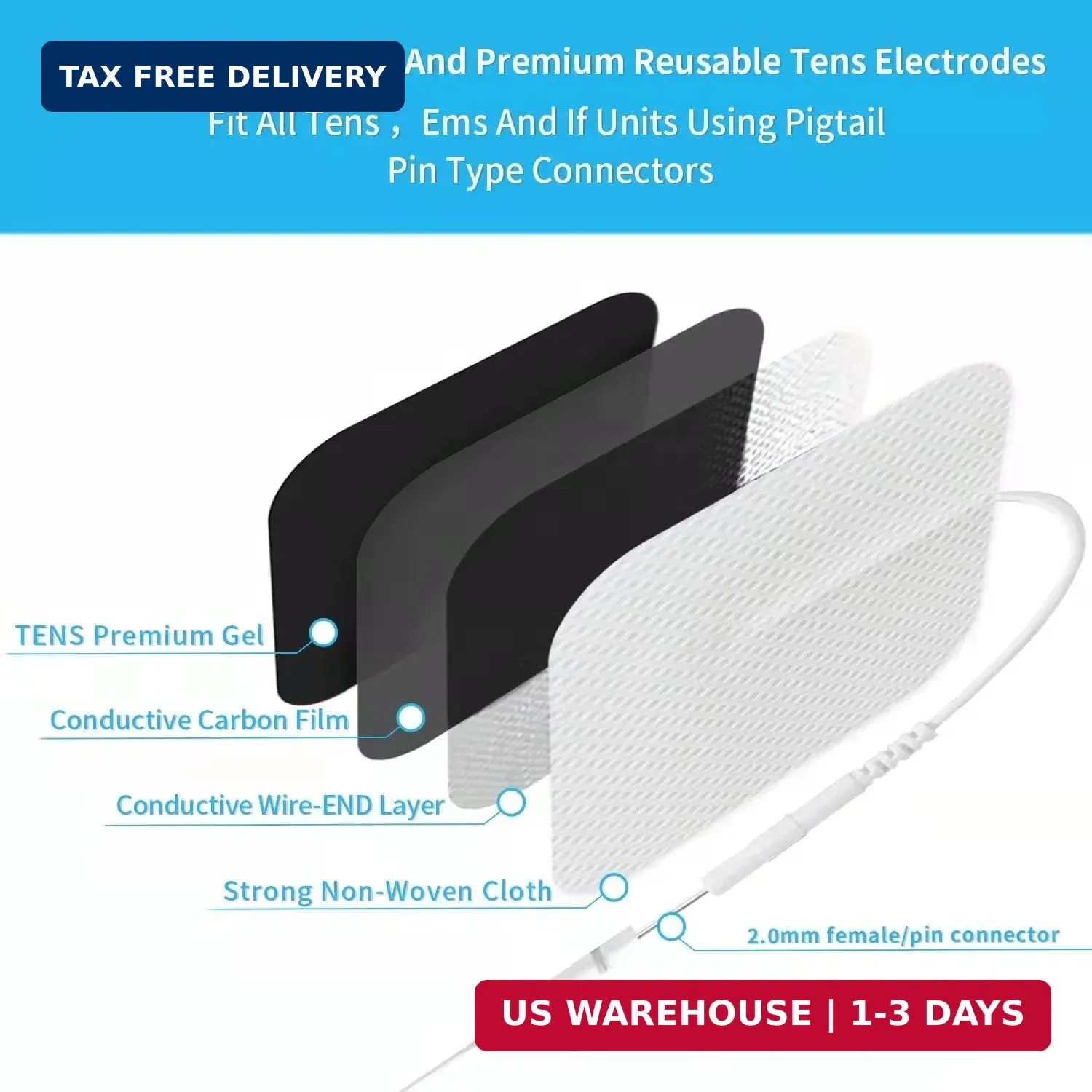 TENS Unit Electrode Pads, 10PCS 2″x 3.5″ Large TENS Self-Adhesive Electrodes Pad