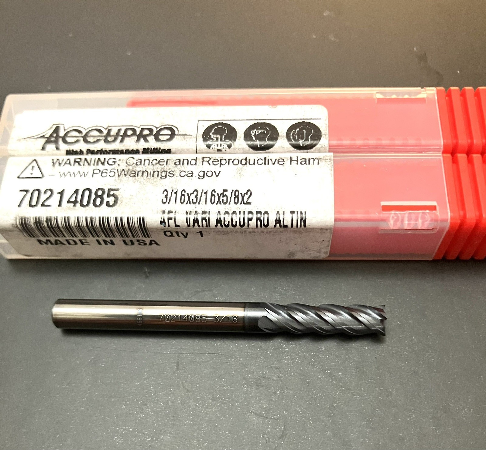2PCS Accupro 70214085 3/16″ 4 Flute Square End Mill Solid Carbide AlTiN CNC New