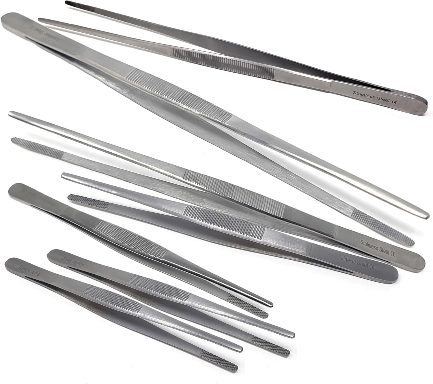 7Pcs Labware Tweezers Blunt Serrated Scientific Lab Forceps, Stainless Steel CE