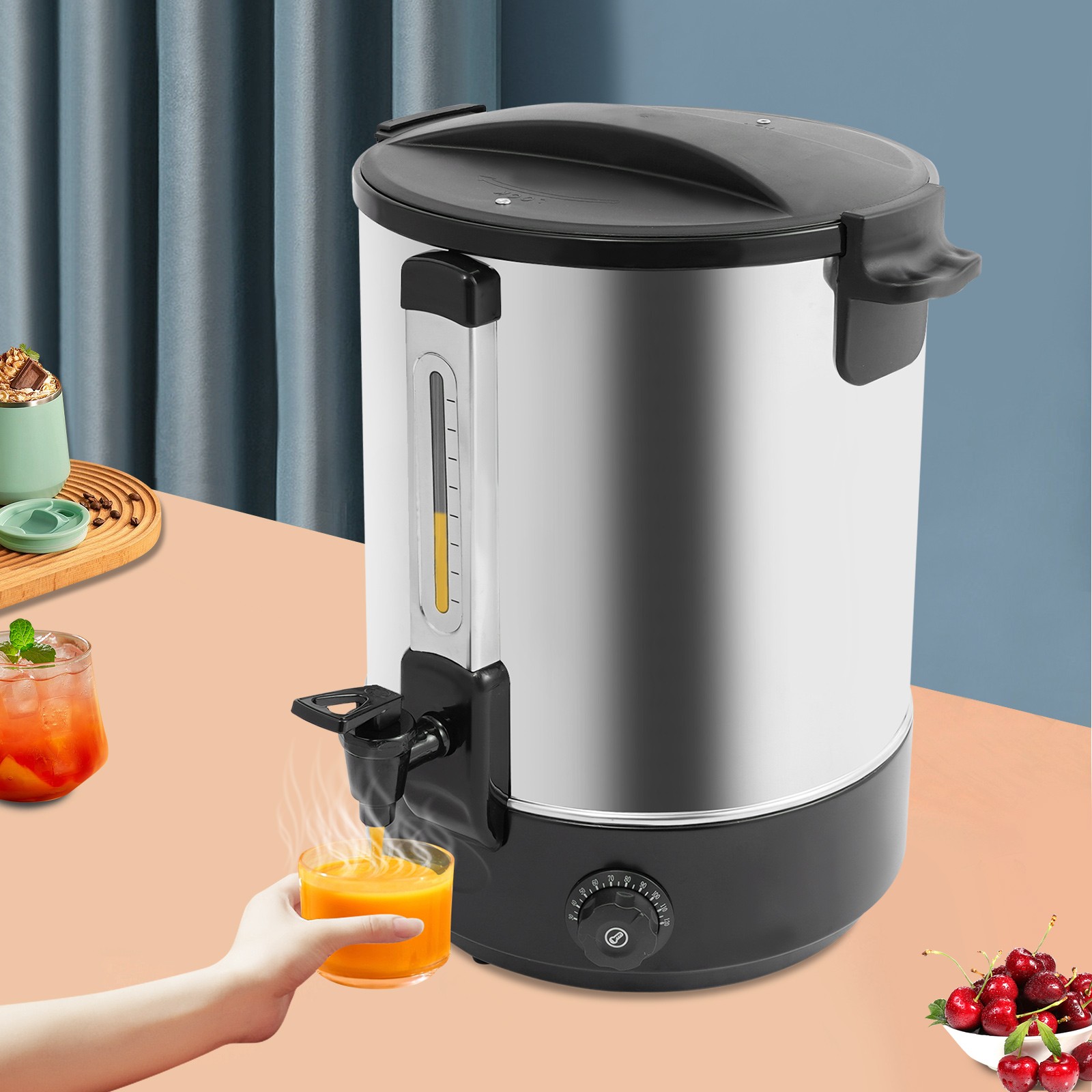 38L Commercial Eletric Hot Water Dispenser Countertop Water Boiler 110V Black
