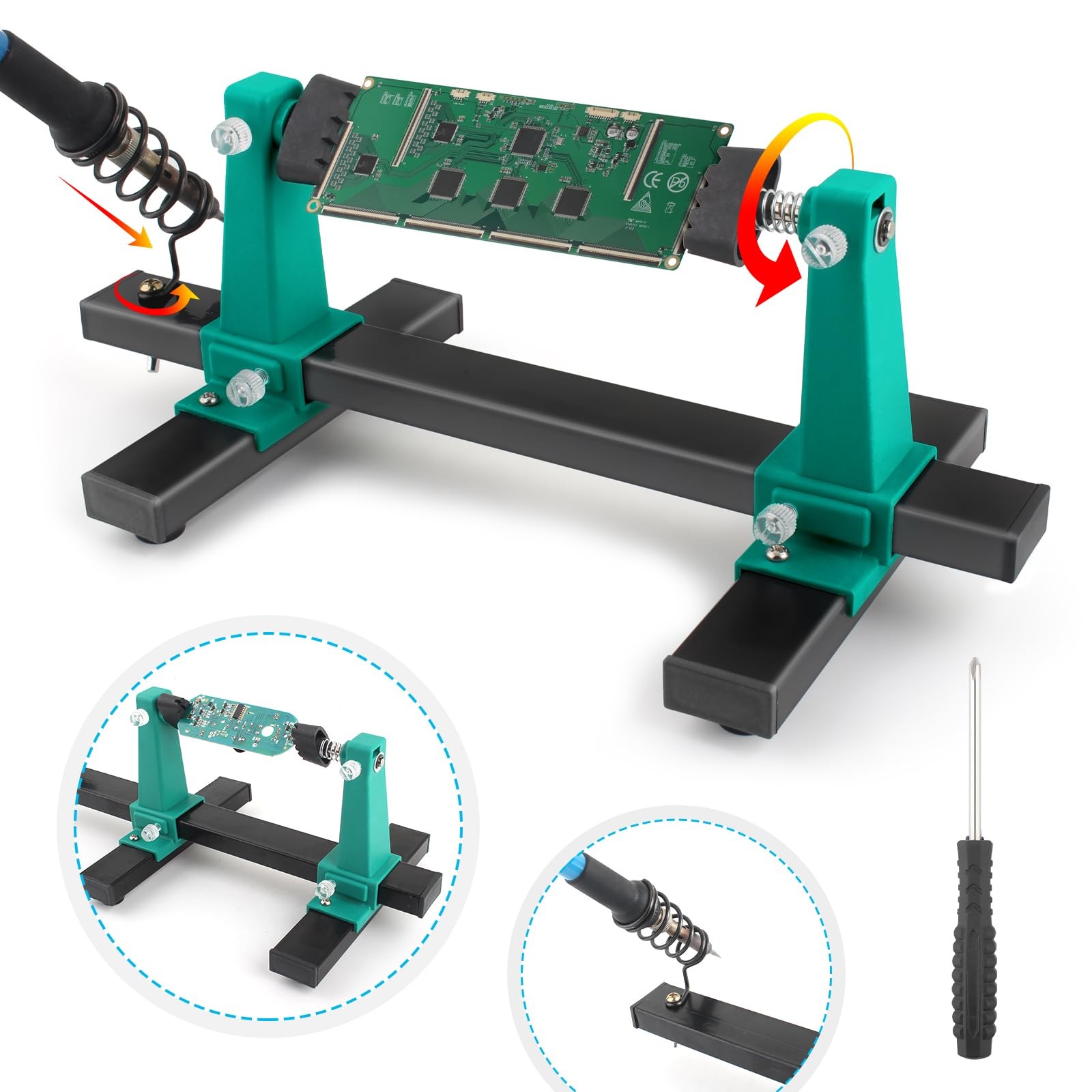 Adjustable PCB Holder Soldering Clamp for Circuit Board Blue and Green