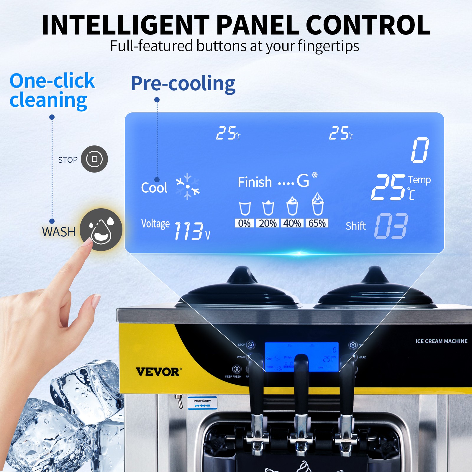 VEVOR Countertop Soft Serve Ice Cream Maker 22-30L/H 2200W Frozen Yogurt Machine