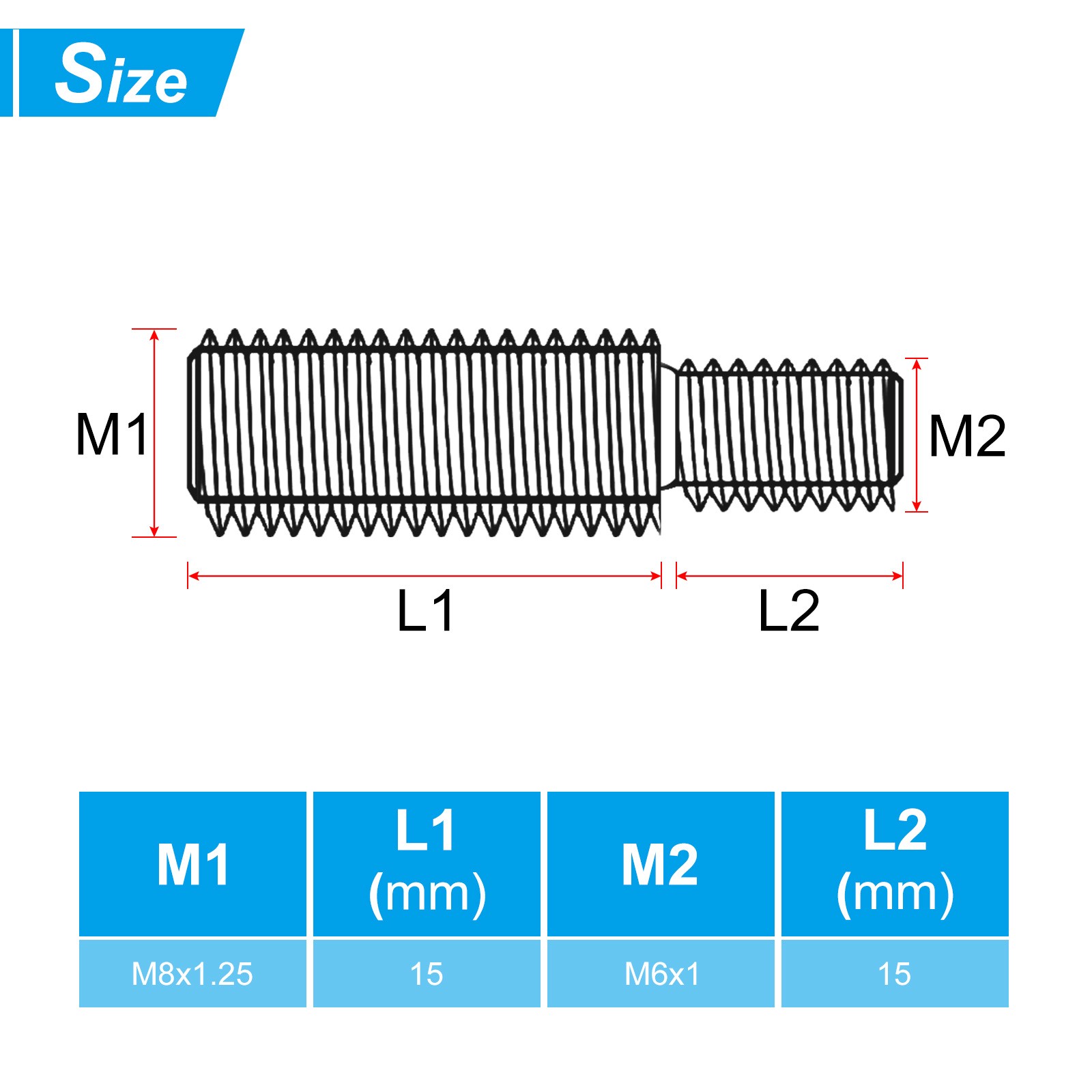 10 Set M6x1 to M8x1.25 Double End Threaded Stud Screw Bolt 304 Stainless Steel