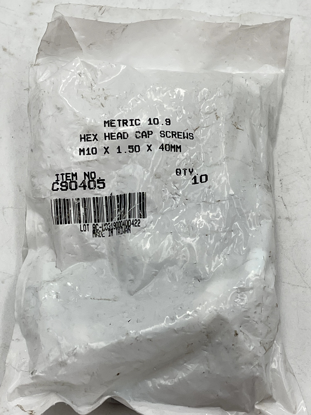 Hex Head Cap Screw: M10x1.5, 40.00 mm Length, Grade 10.9 Steel, Zinc (10 Pack)
