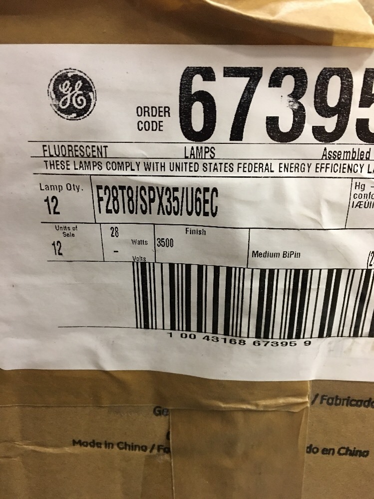 GE F28T8/SPX35/U6/ECO U Shaped Lamp, 28w 3500k Box of 12!!!
