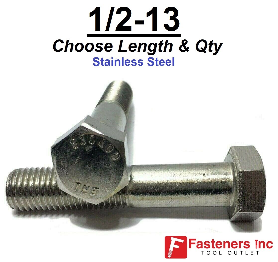 1/2-13 Stainless Steel Hex Cap Screw Bolt (All Sizes & Qty’s) 18-8 / 304 Grade