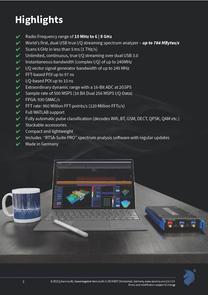 Aaronia SPECTRAN V6 PLUS 2000XA-6 6GHz USB Spectrum Analyzer 160MHz RTBW