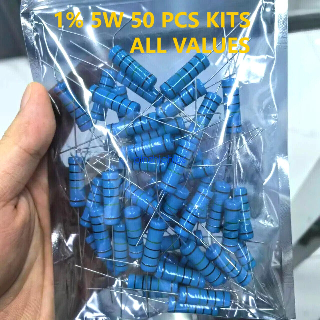 50Pcs 5W Metal Film Resistors Kit ±1% 1Ω-10MΩ 134 Values High Precision