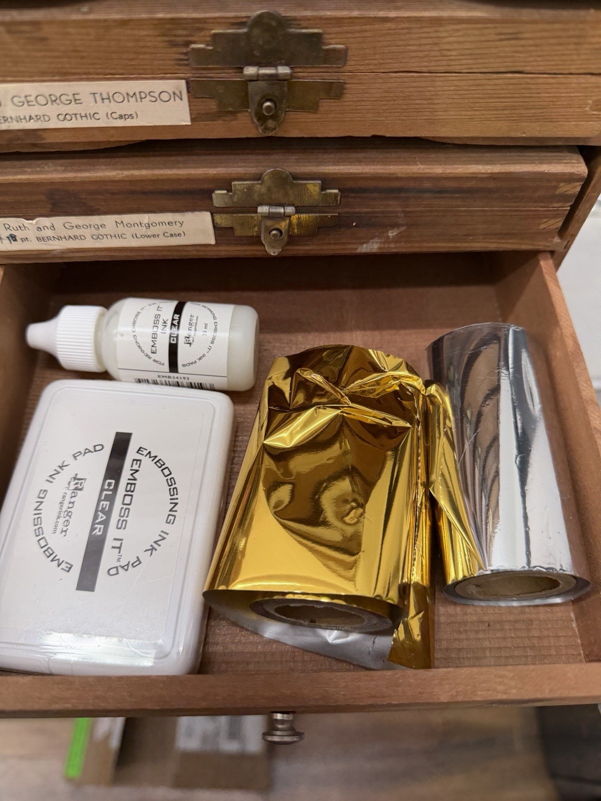 Kingsley Hot Foil Stamping Letterpress Set w/Wood Case and w/ Foil Rolls