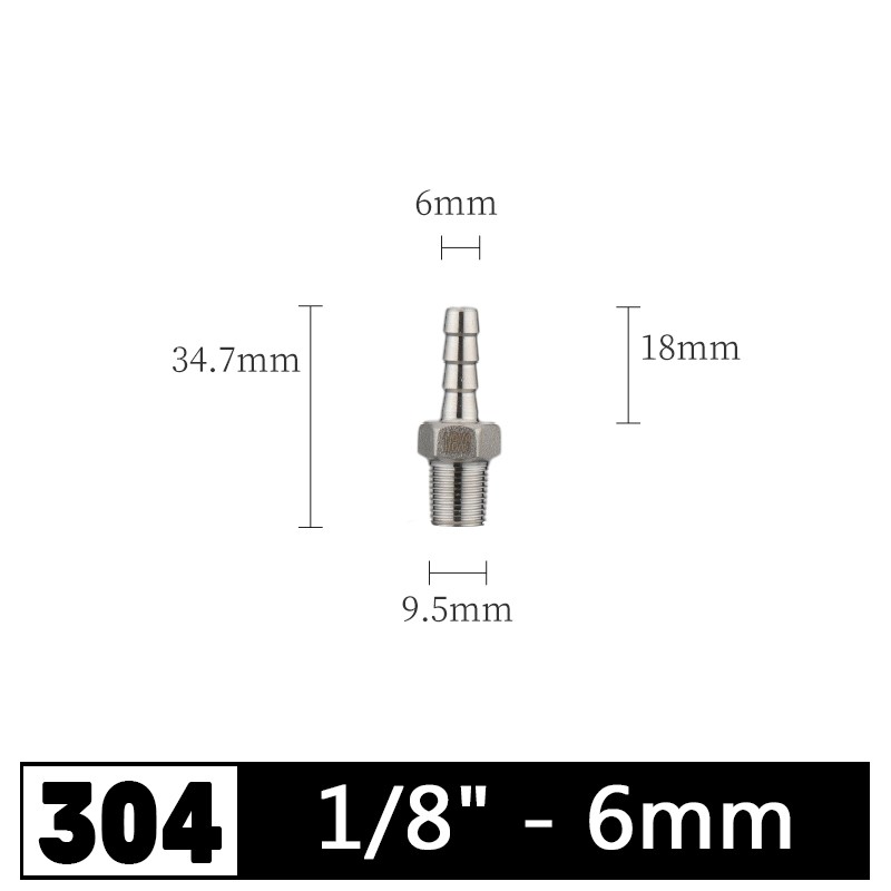 6-50mm Hose Barb Adapter x 1/8″-2″ Male Threads Stainless Steel Hose Nipple