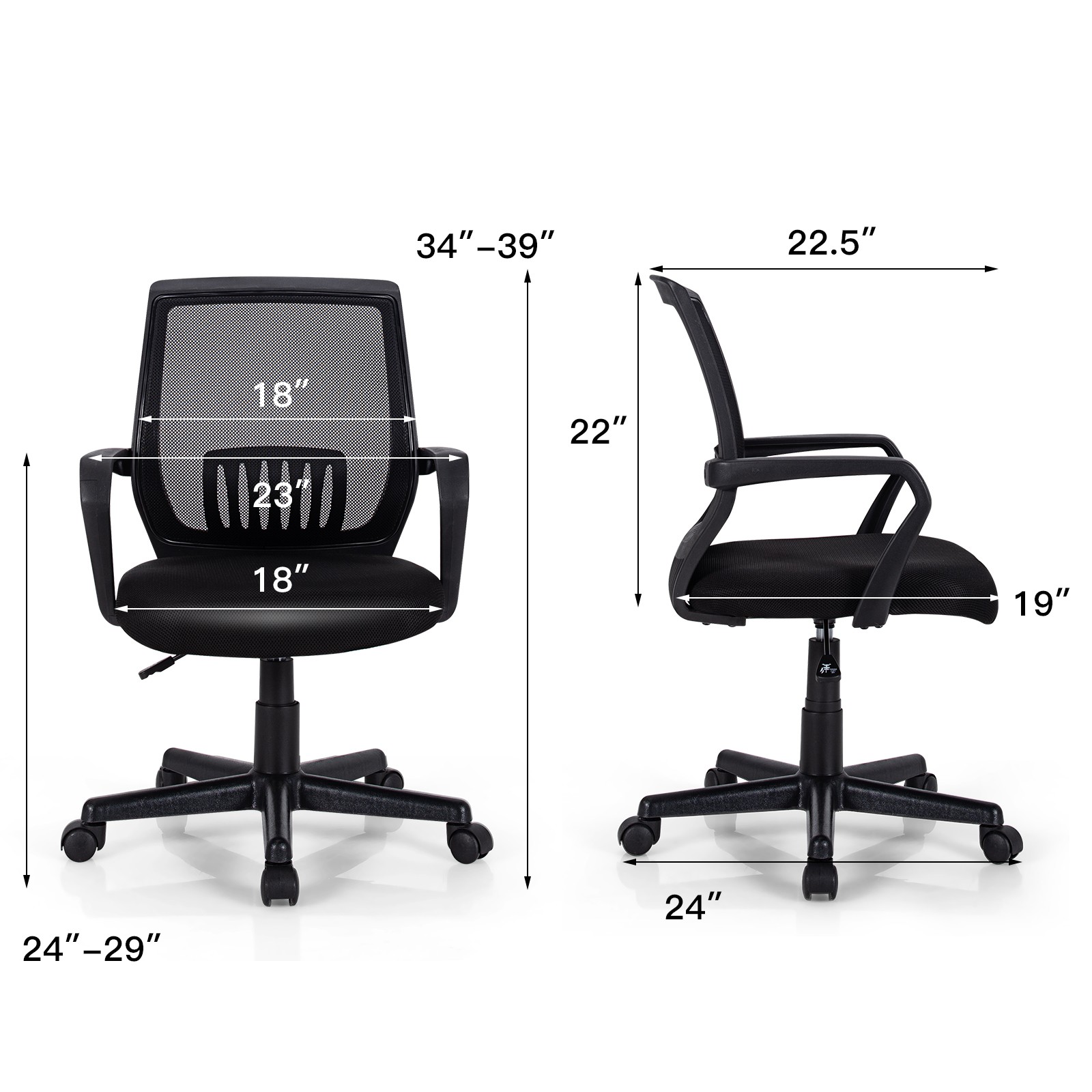 Costway Mid-Back Mesh Chair Height Adjustable Executive Chair w/ Lumbar Support