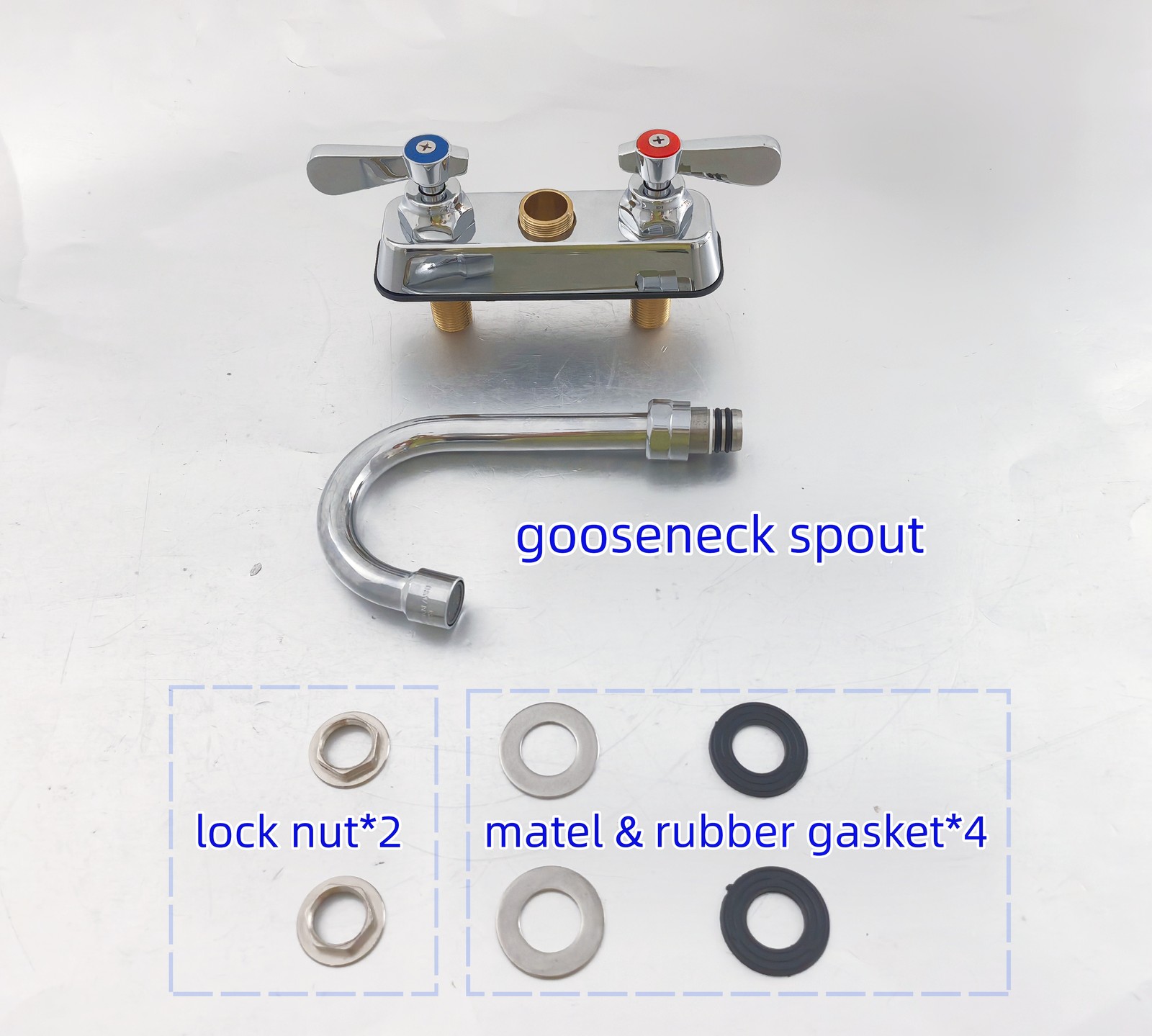Commercial 4″ Center Deck-Mount Brass Kitchen Faucet with 3.5″ Gooseneck Spout