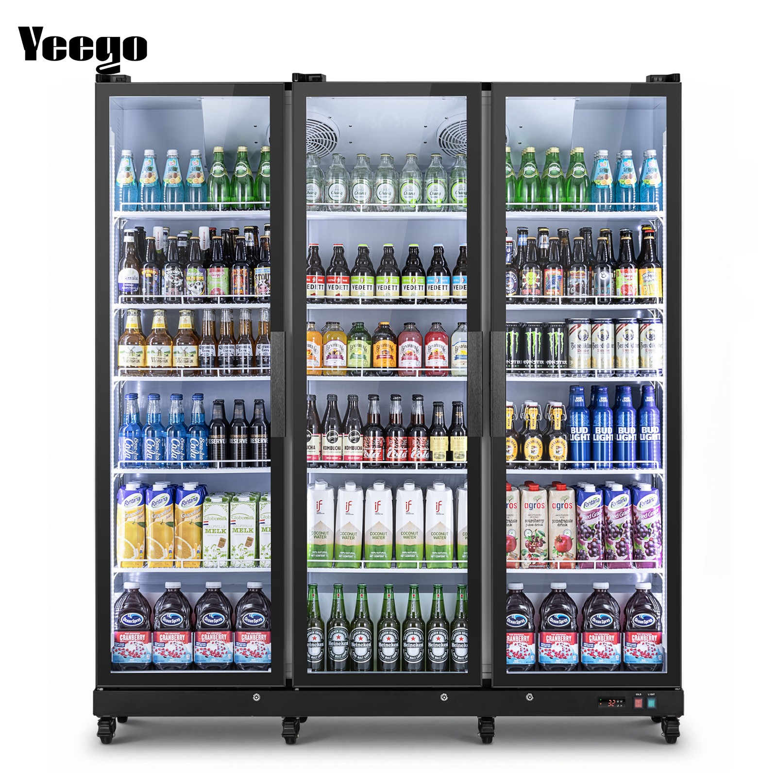 Yeego Commercial Merchandiser Refrigerator 42 Cu.ft Beverage Cooler 3 Glass Door
