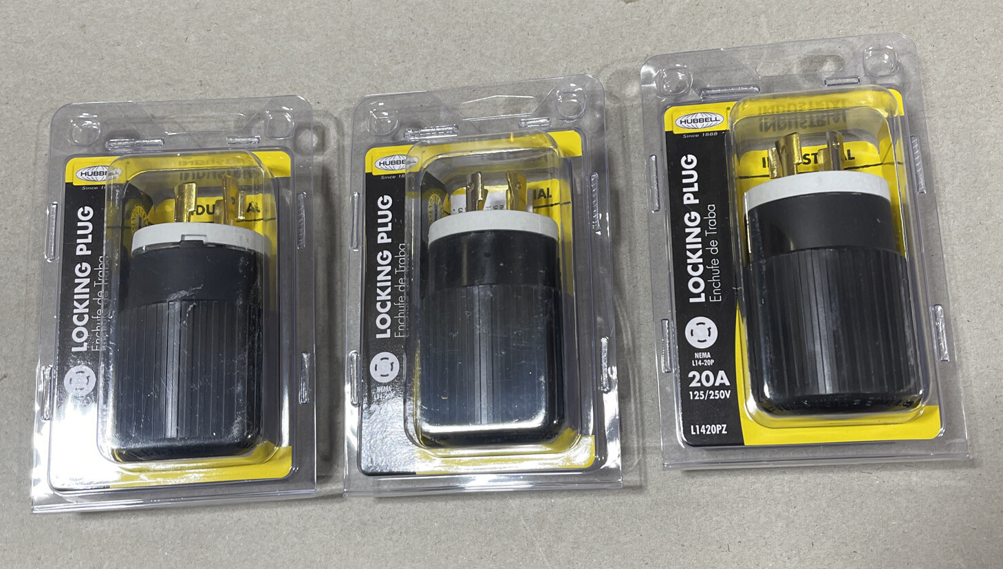 3 Pack NEMA INDUSTRIAL GRADE Locking Plug 20A 125/250V (NEMA L14-20P)
