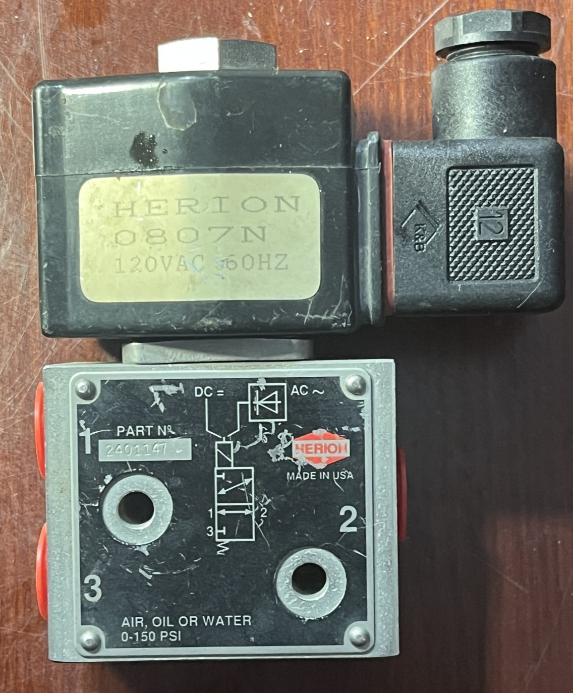 Herion 3-Way 120V 0-150# Solenoid Valve (Box 26-051)
