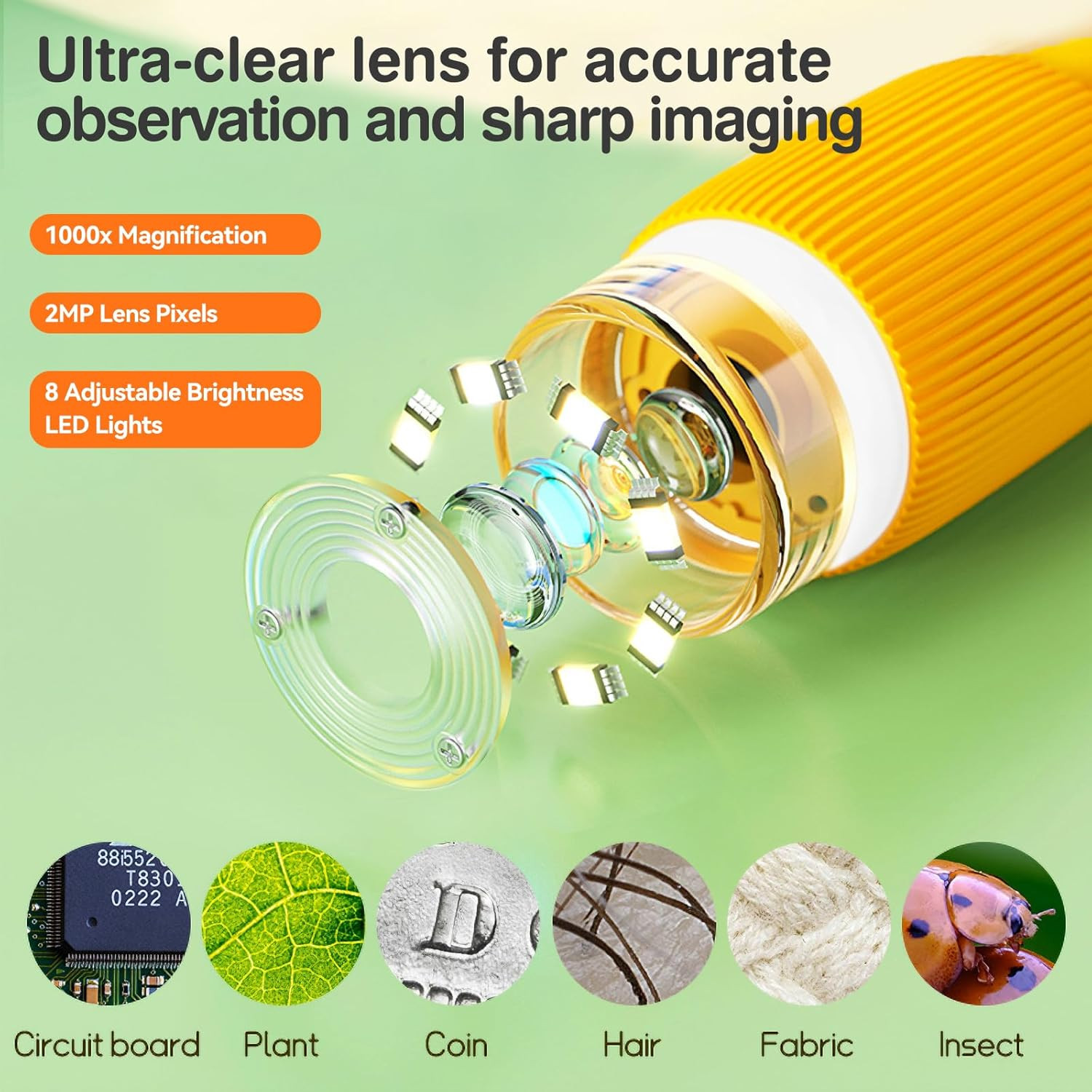 Pocket Kids Microscope for Over 3 Years Old, 1000X Handheld Microscope for Kids