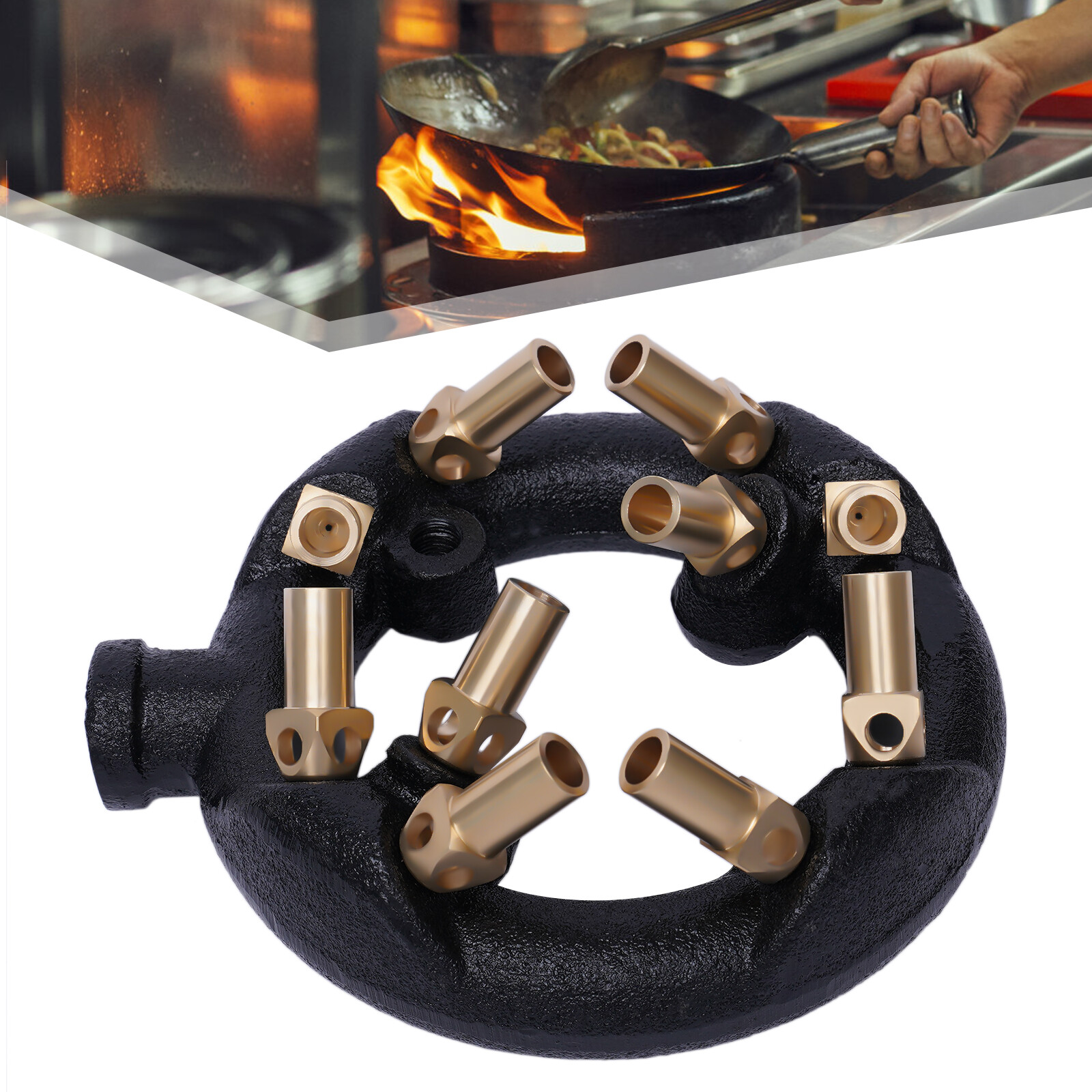 10-Head Jet Burner for Wok Cooking, 80,000 BTU Natural Gas Burner