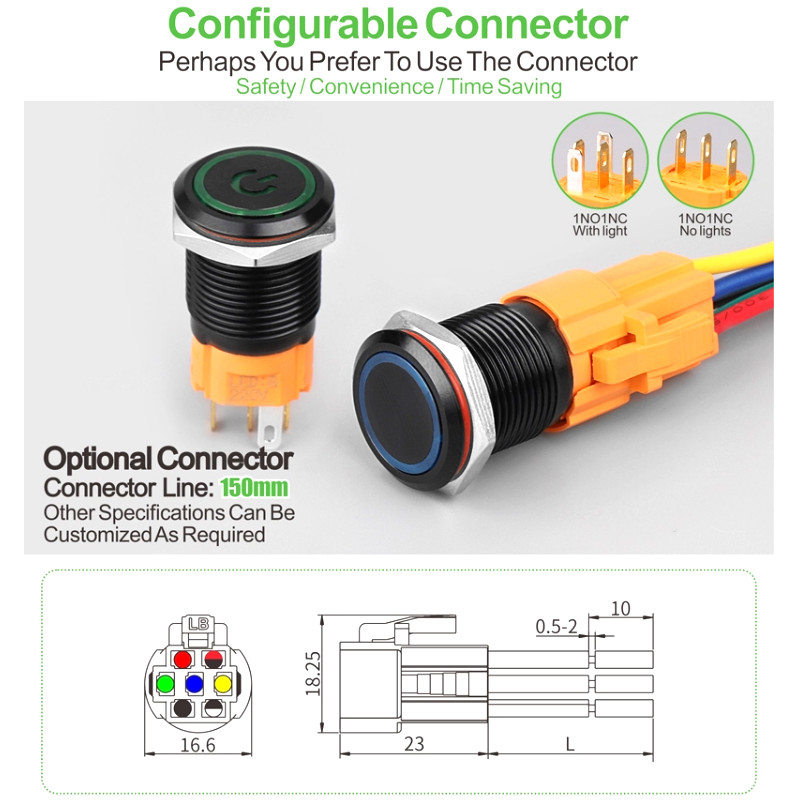 16mm Tri-color RGB LED Ring LED Black aluminium alloy Push Button switch CE,RoHS