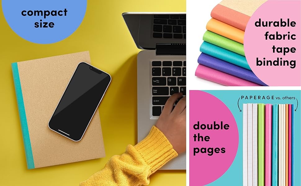 48-Pack Composition Notebook Journals, 120 Pages, Kraft Cover with Rainbow