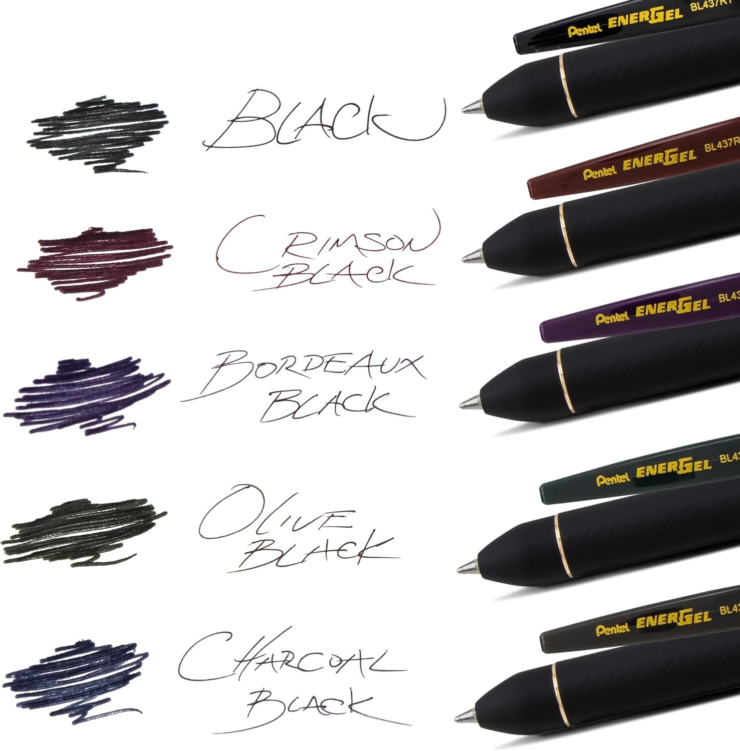 Pentel EnerGel Kuro Gel Pen, Shades of Black, 0.7mmtip, Assorted black ink,5pens