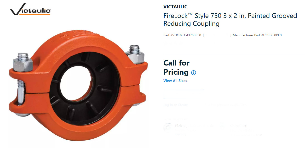 3” x 2” Victaulic FireLock™ Style 750 Painted Grooved Reducing Coupling [Z4FL]