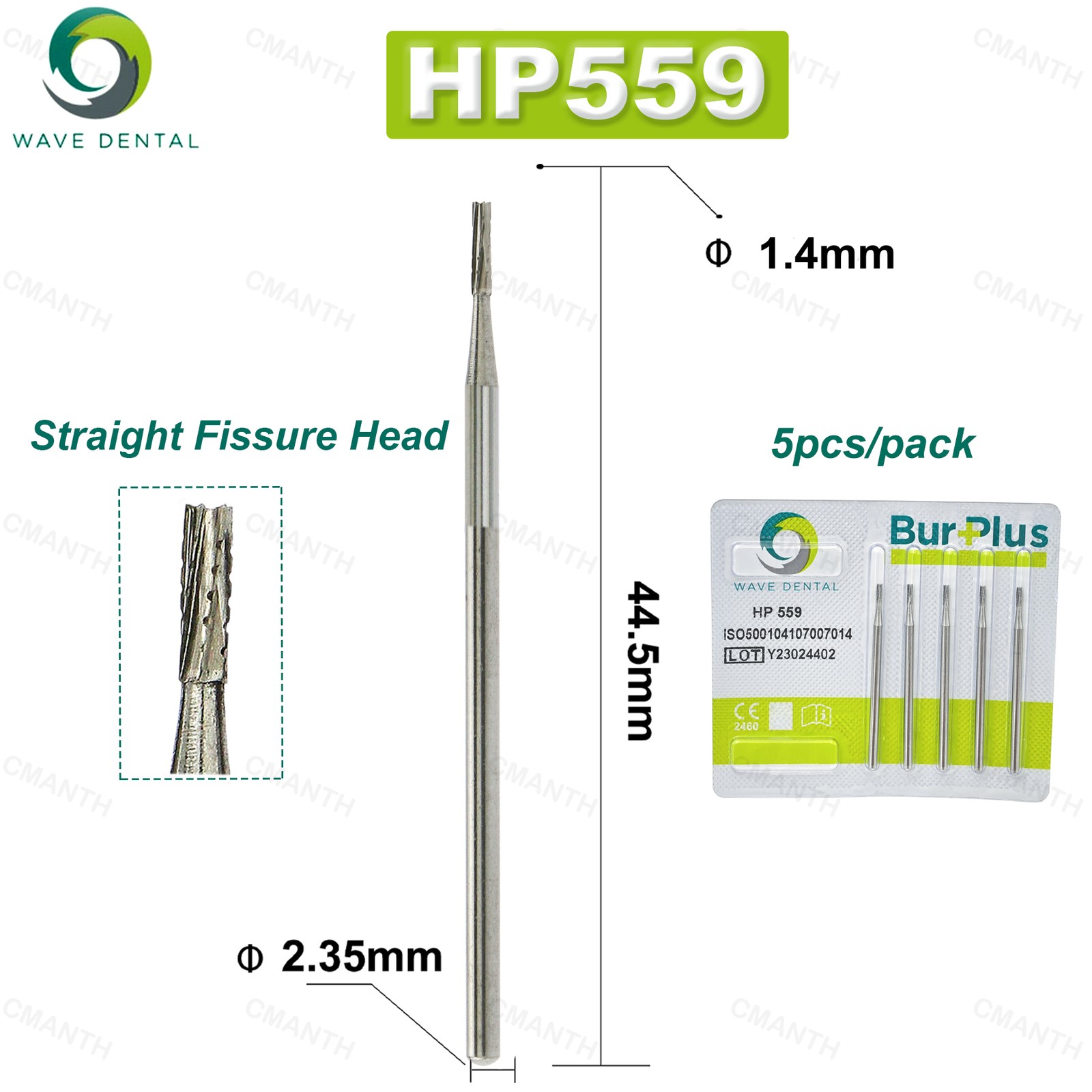 WAVE Burs Dental Tungsten Carbide Bur HP Dia.2.35mm Fit Low Speed 5Pcs/pack